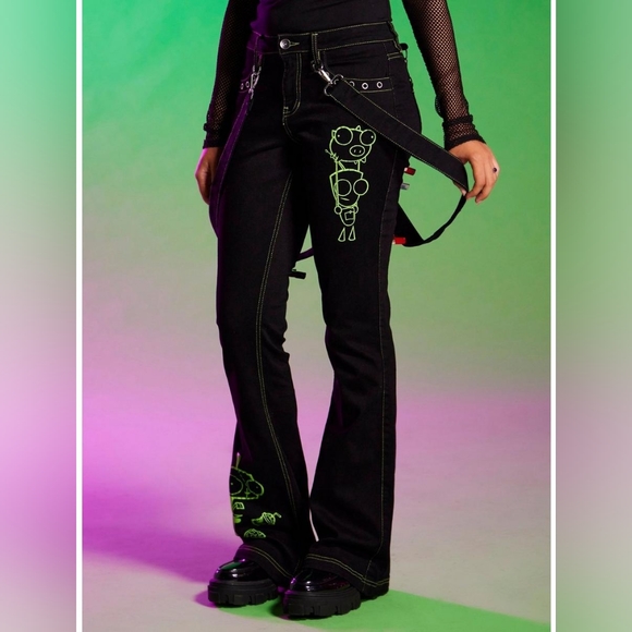 HOT TOPIC Invader Zim GIR Suspender Flare Pants NWT Size 18 - Picture 4 of 8